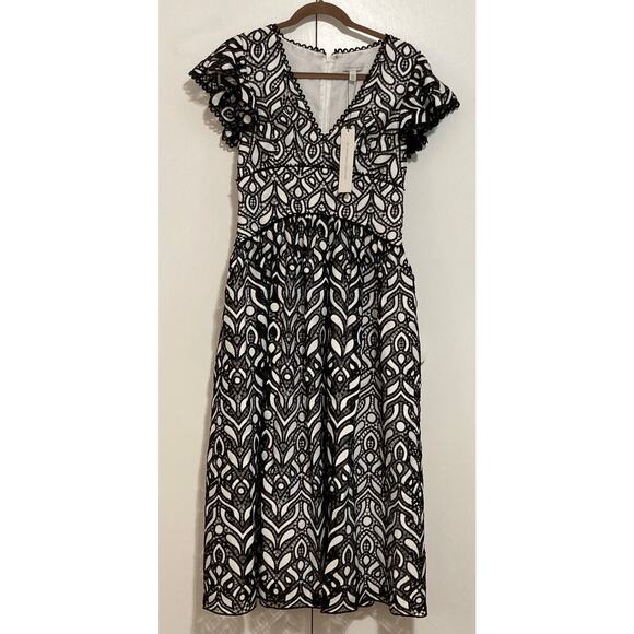 NWT ML Monique Lhuillier Embroidered Lace V-Neck Midi Dress Size 4 - Picture 6 of 8